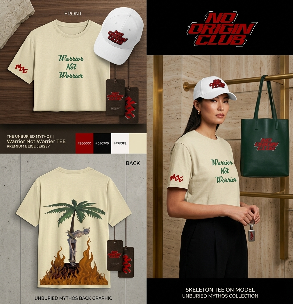 NOC "Warrior Not Worrier" Beige Tee | Unburied Mythos Collection
